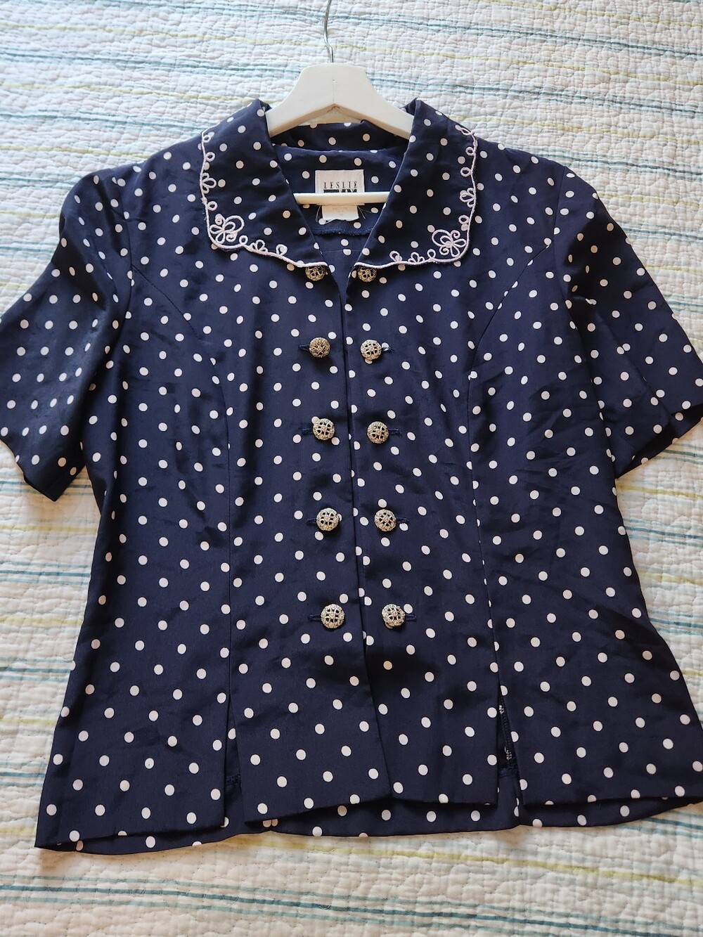 Vintage Navy and White Polka Dot Short-Sleeve Blazer